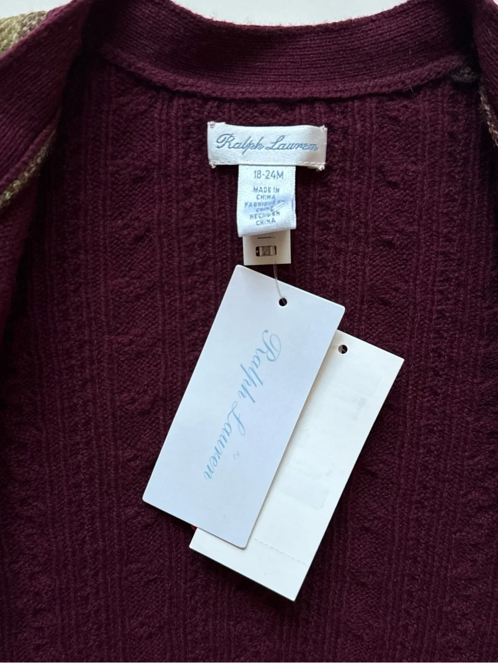 Ralph Lauren Baby Unisex Patchwork V-Neck Cardigan - Size 18-24M